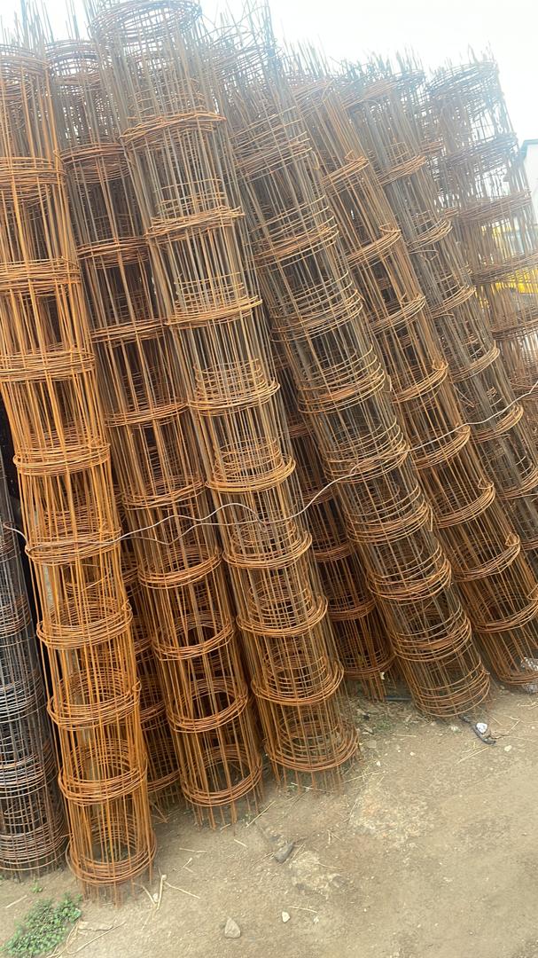 Ready-made round column cages standing in the Acemoh Steel yard