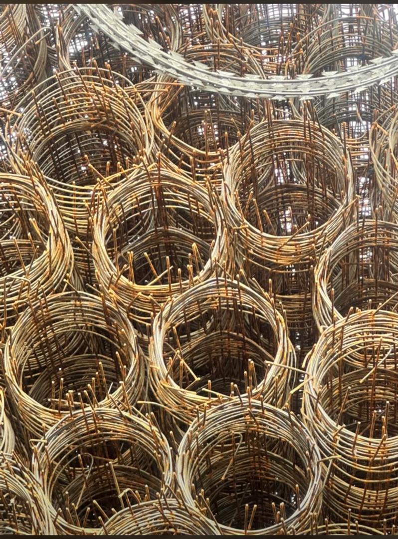 Top view of round column cages with razor wire